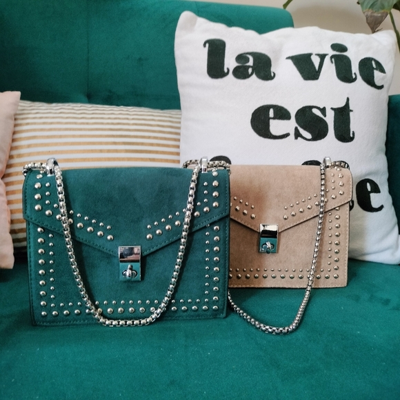 Teal Faux Suede Stud Sling Bag - Picture 5 of 16